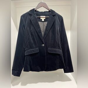 Hinge black one button velvet stretch blazer size medium back box pleats